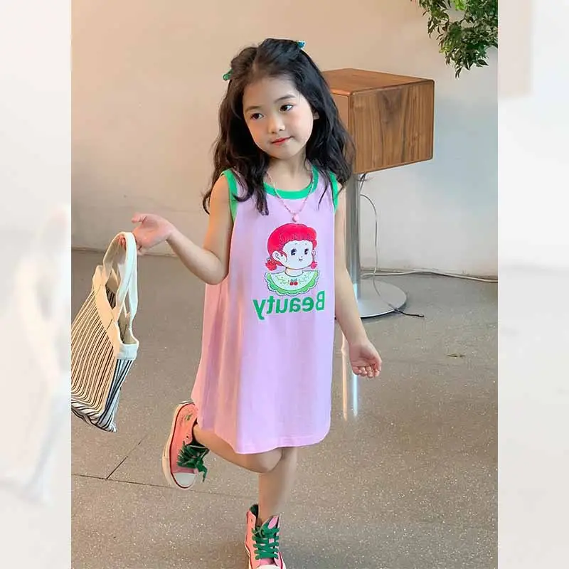 Girls Printed Vest Skirt Summer Dress 3-8Yrs - Image 5