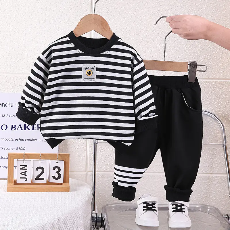 Children Striped Spring Suit Black White Rabbit T-Shirt - Image 2
