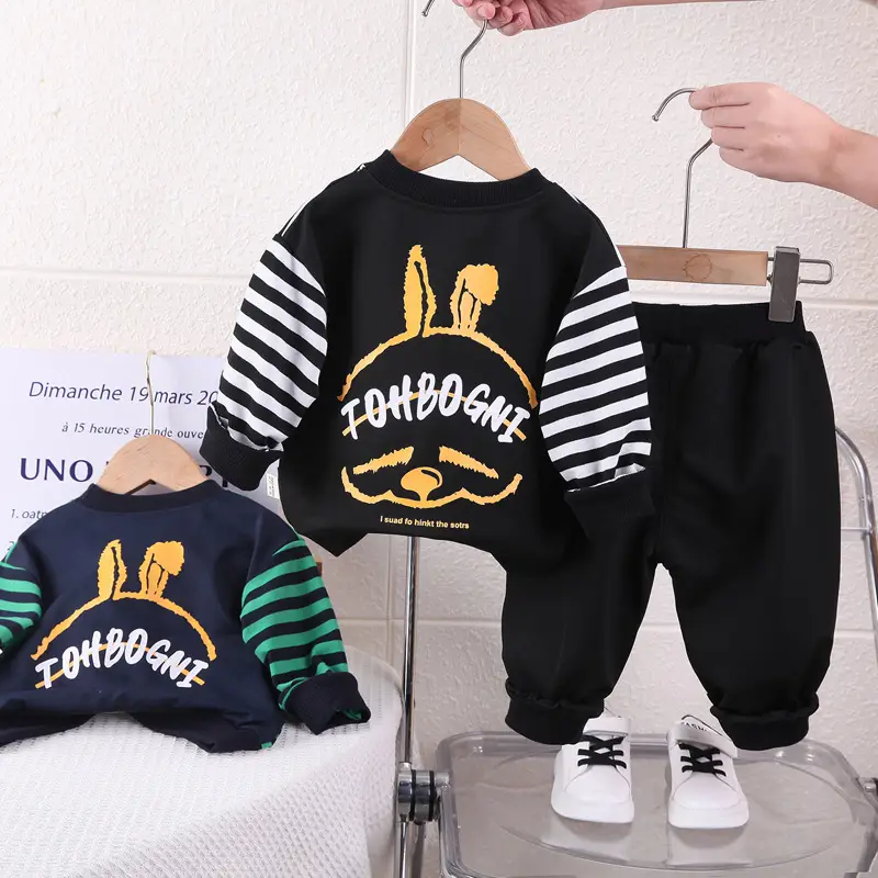 Children Striped Spring Suit Black White Rabbit T-Shirt - Image 4