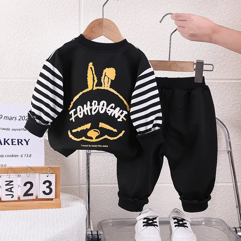 Children Striped Spring Suit Black White Rabbit T-Shirt — feature 5