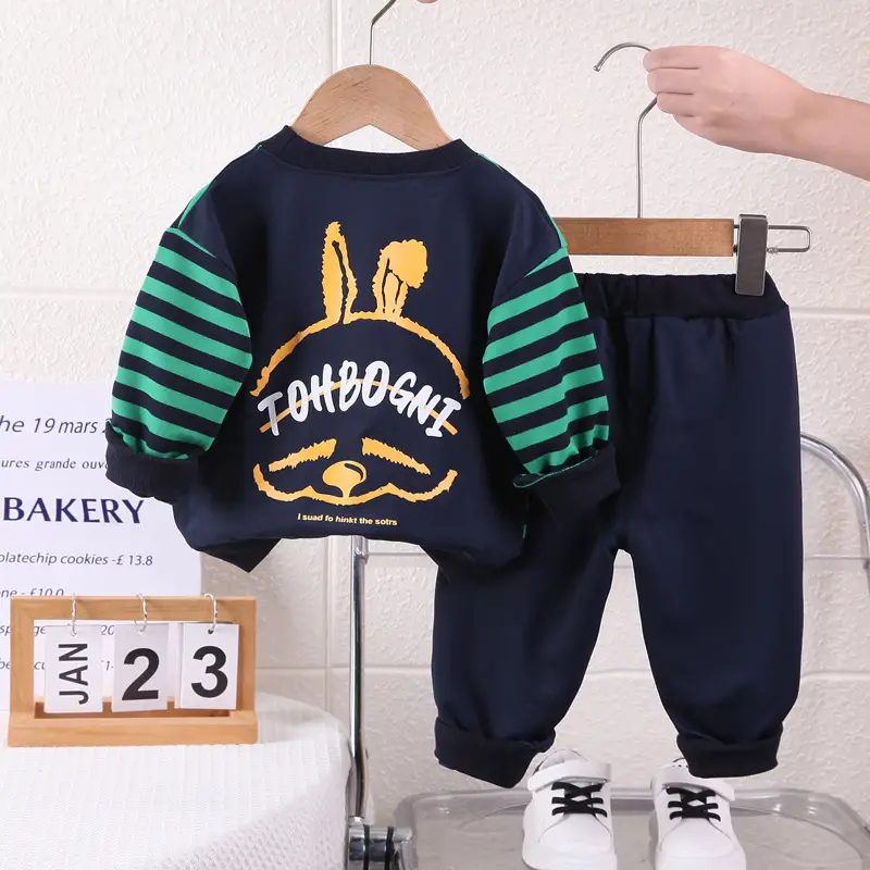 Children Striped Spring Suit Black White Rabbit T-Shirt — feature 7