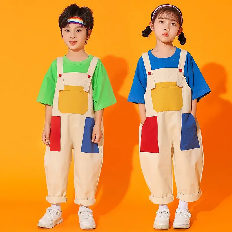 Girls Cheerleading Outfit with Colorful Overalls - Image 7