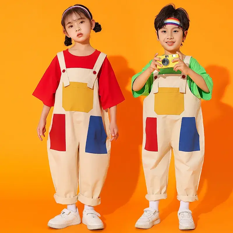 Girls Cheerleading Outfit with Colorful Overalls - Image 8