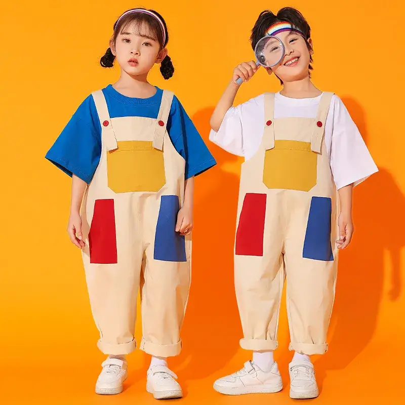 Girls Cheerleading Outfit with Colorful Overalls - Image 9