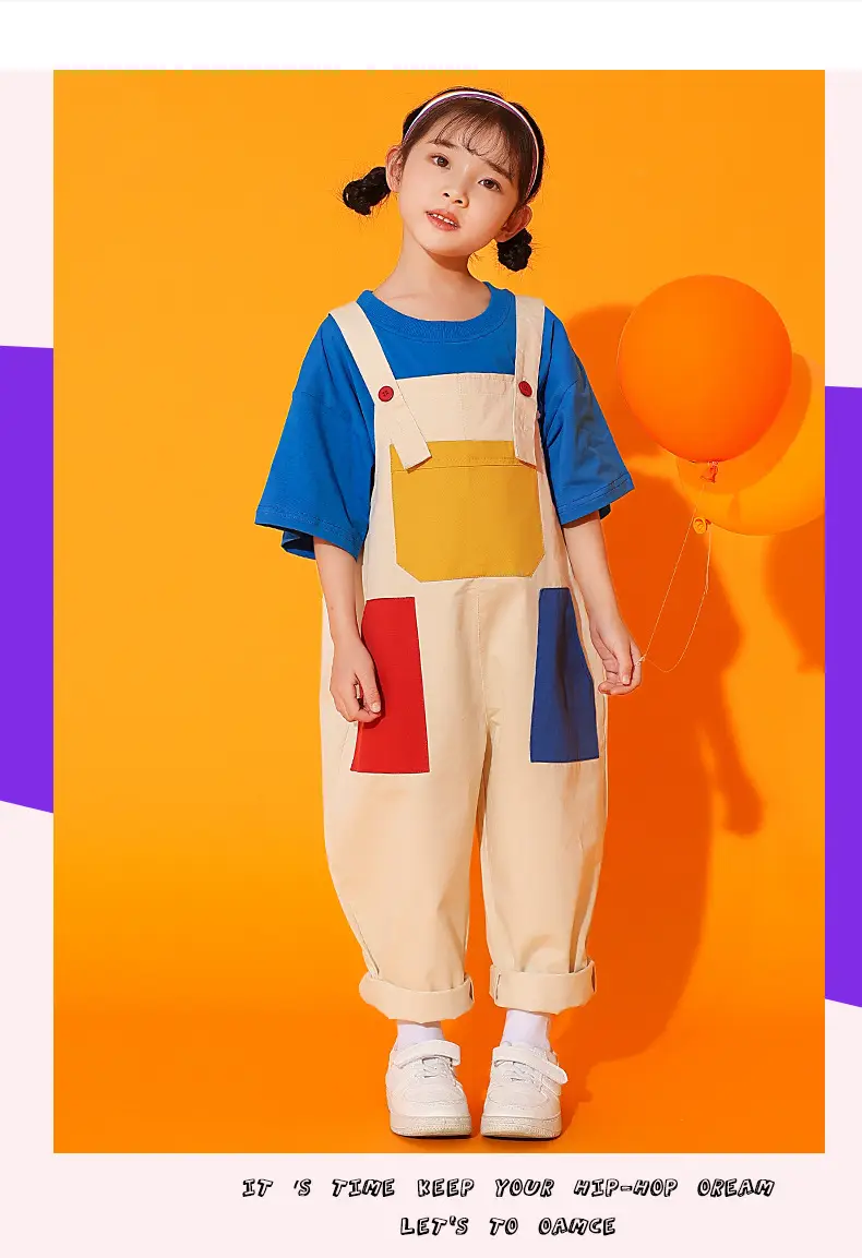Girls Cheerleading Outfit with Colorful Overalls — feature 12