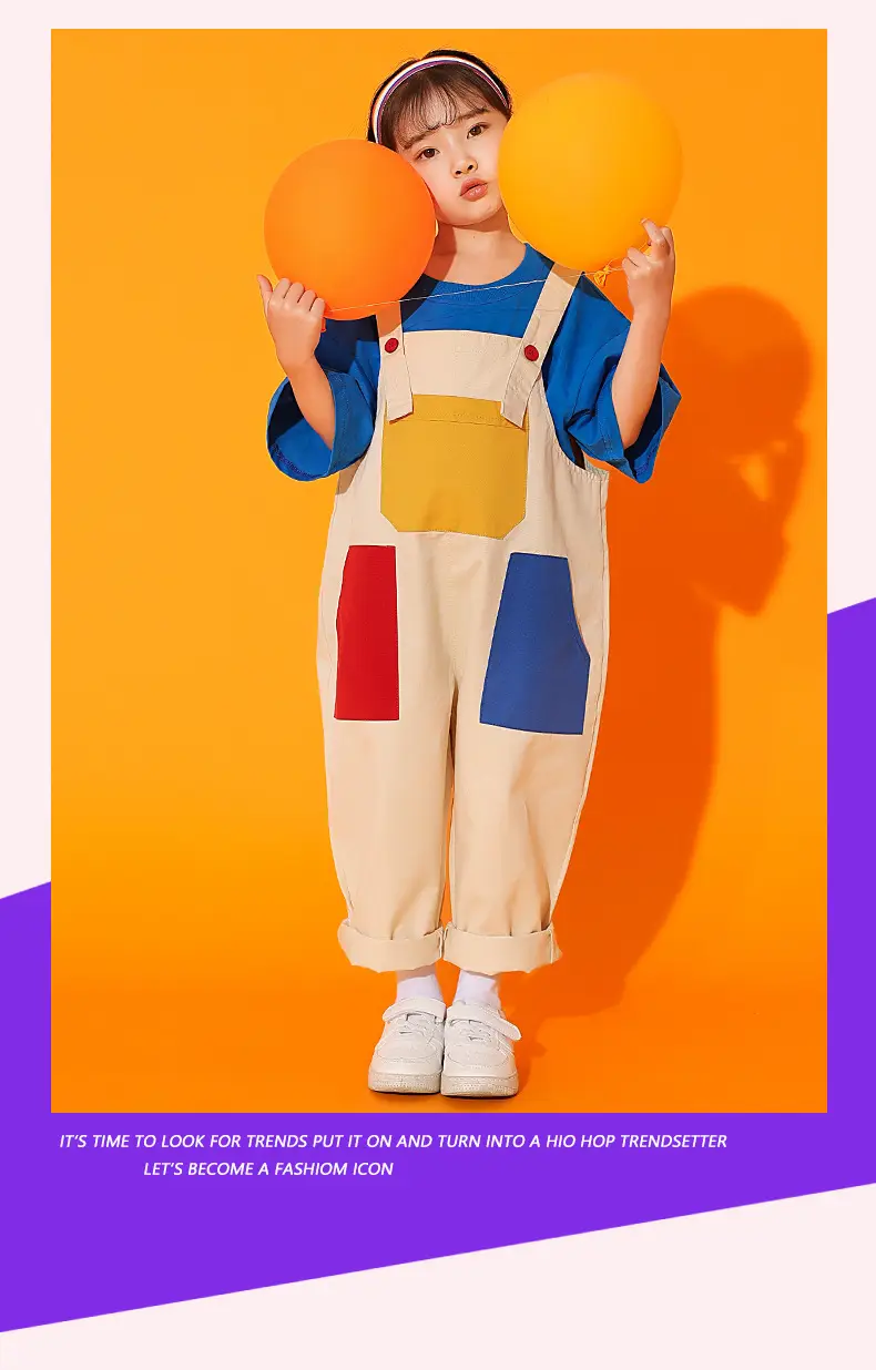Girls Cheerleading Outfit with Colorful Overalls — feature 13