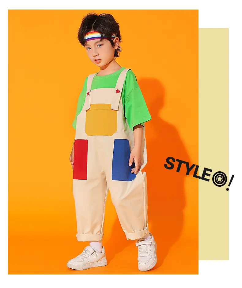 Girls Cheerleading Outfit with Colorful Overalls — feature 2