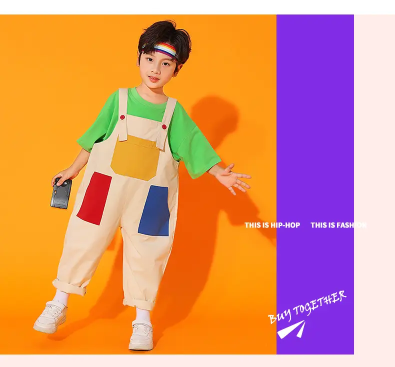 Girls Cheerleading Outfit with Colorful Overalls — feature 8