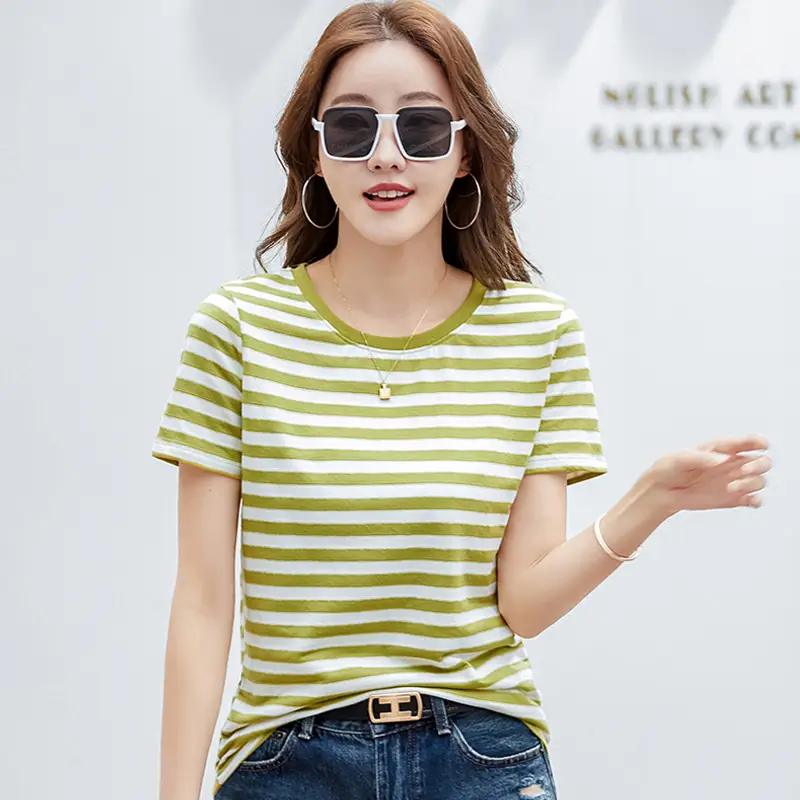 Women Striped T-Shirt Summer Loose Fit Round Neck - Image 8