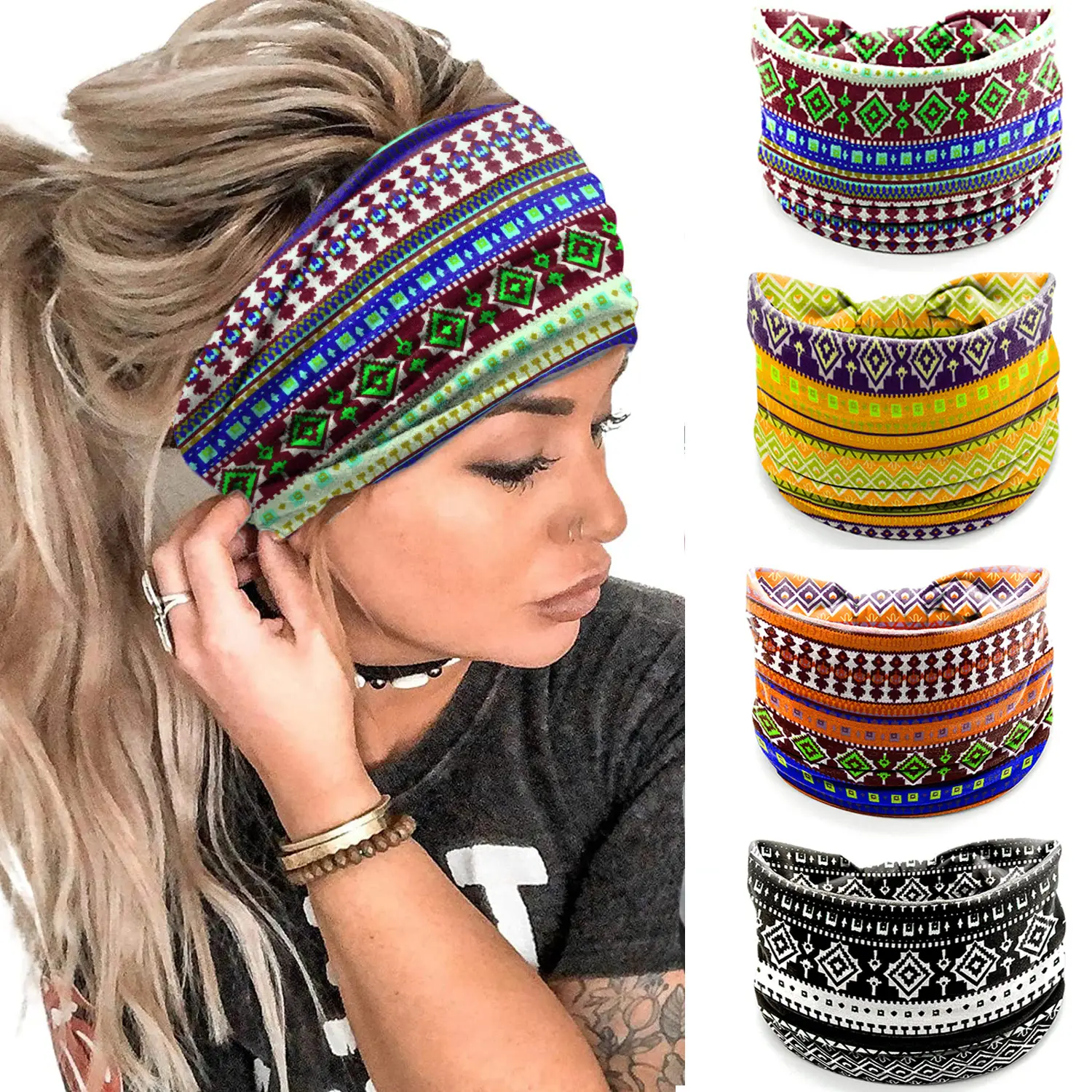 Wide-Brimmed Personalized Headband with Starry Sky Moon Print — feature 11