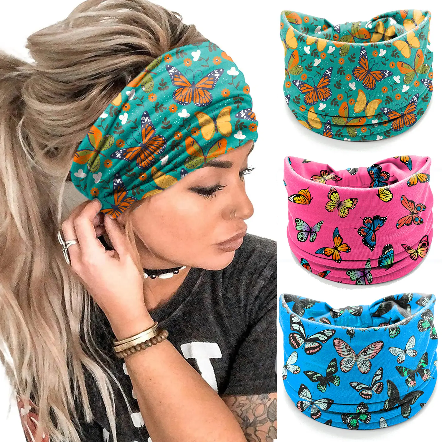 Wide-Brimmed Personalized Headband with Starry Sky Moon Print — feature 13
