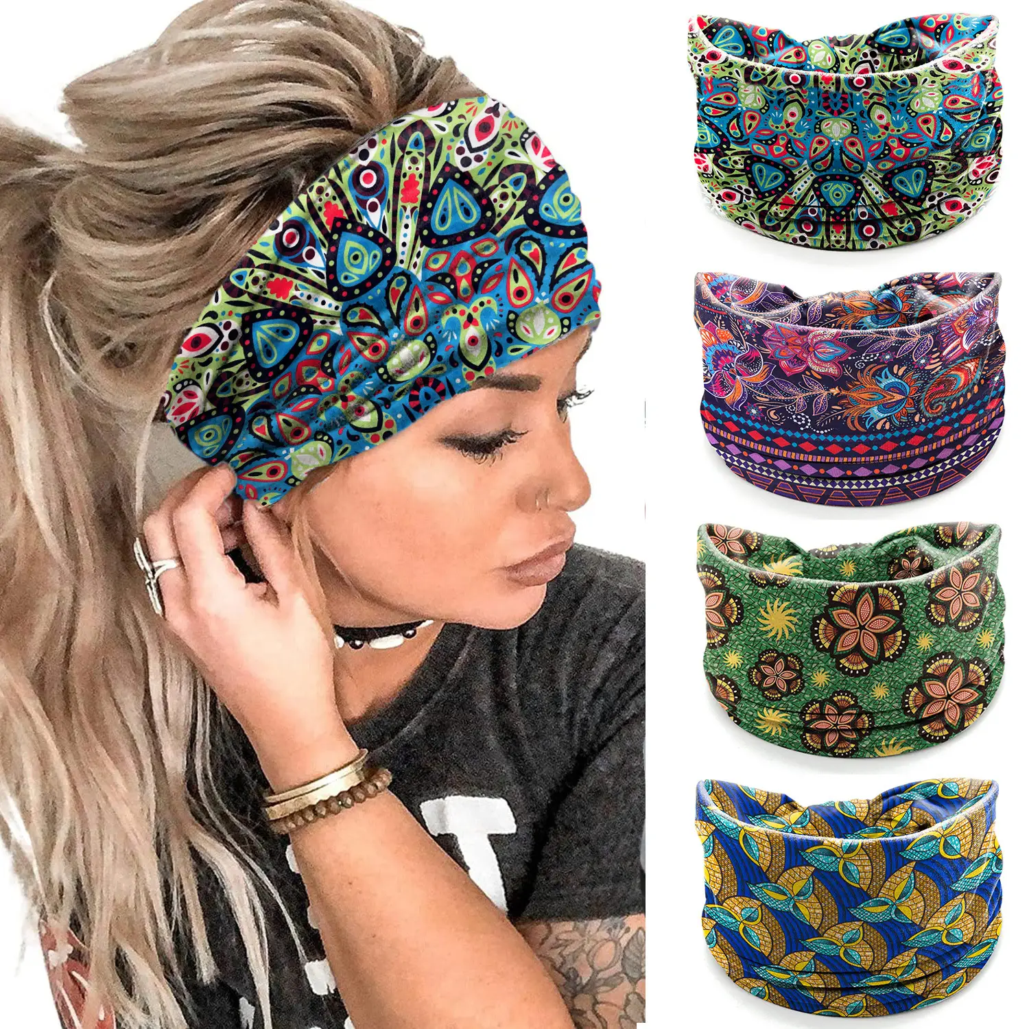 Wide-Brimmed Personalized Headband with Starry Sky Moon Print — feature 14