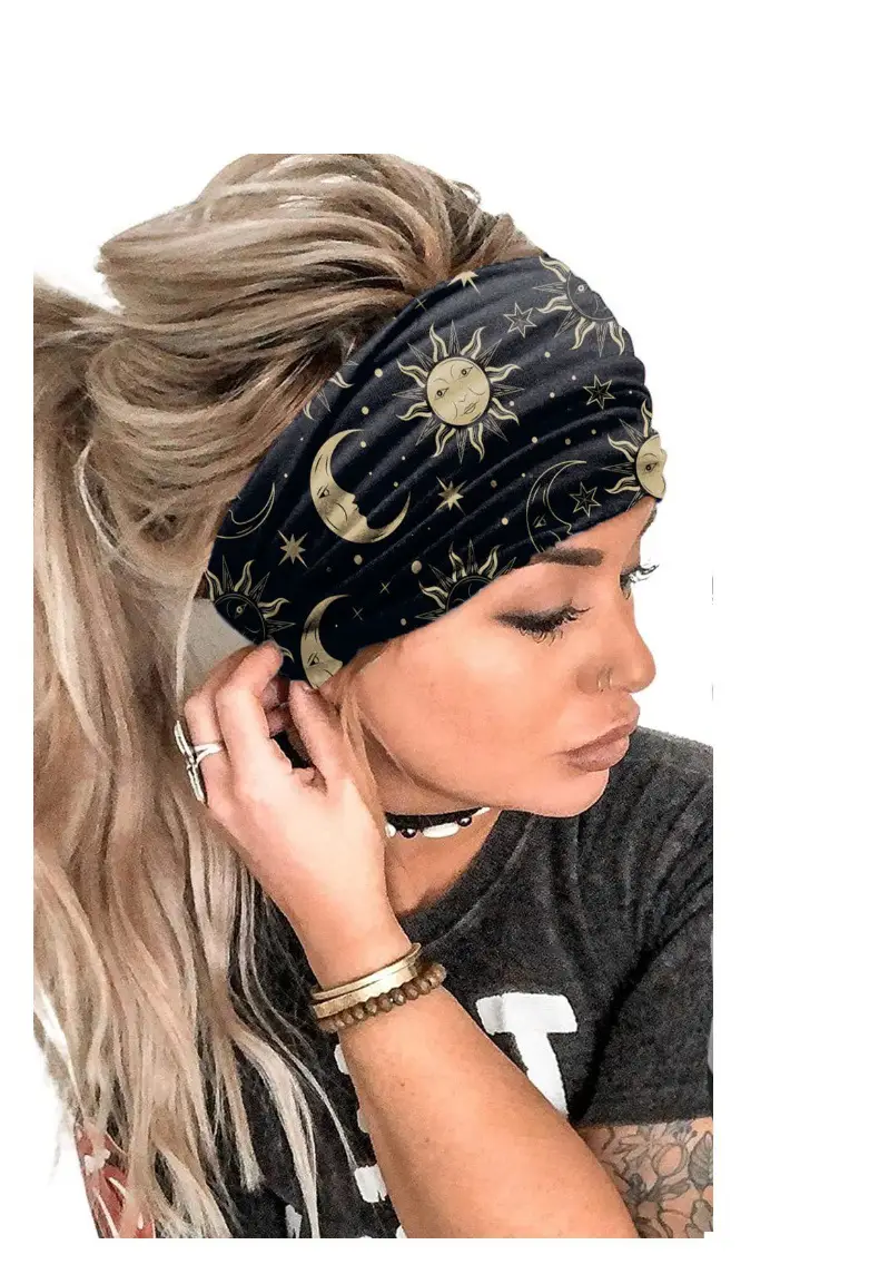 Wide-Brimmed Personalized Headband with Starry Sky Moon Print — feature 3