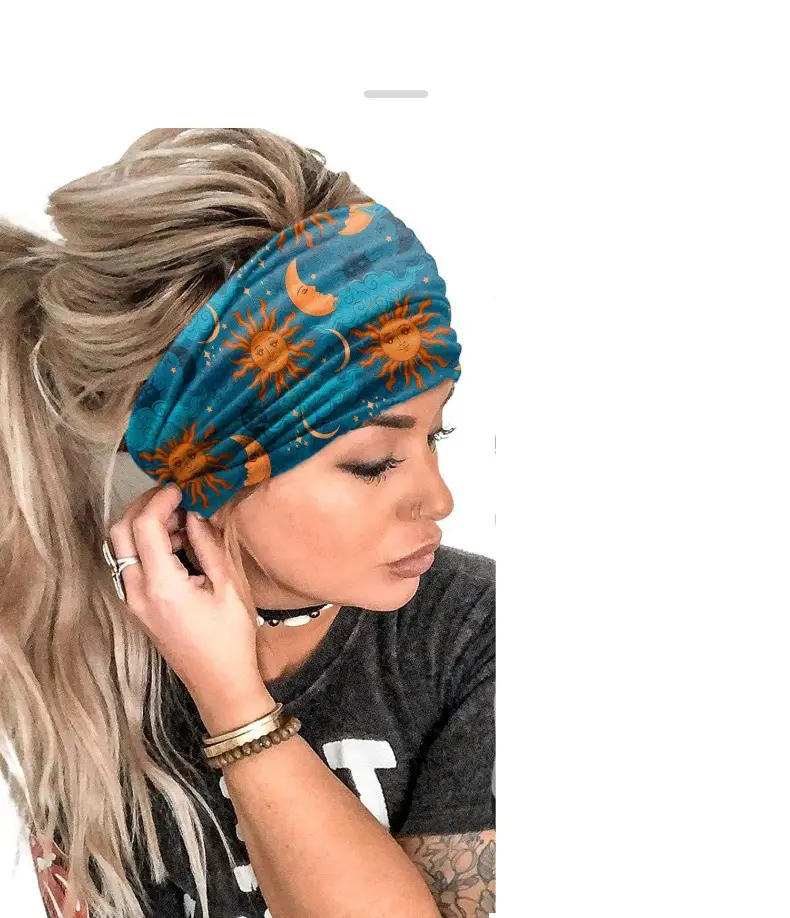 Wide-Brimmed Personalized Headband with Starry Sky Moon Print — feature 4