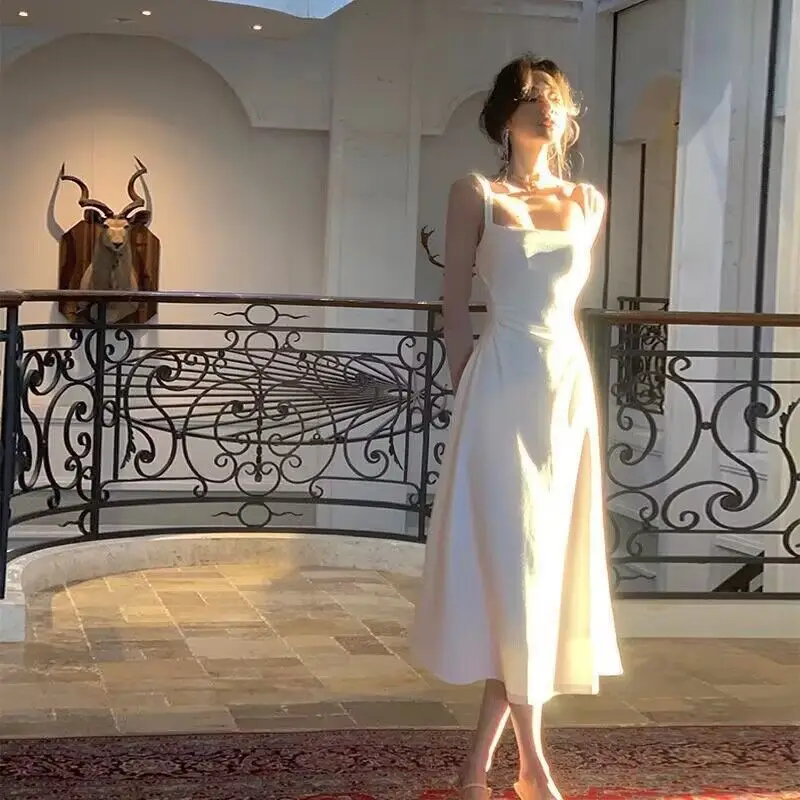 White Long Sleeve Sling Dress for Women 2024 - Image 3