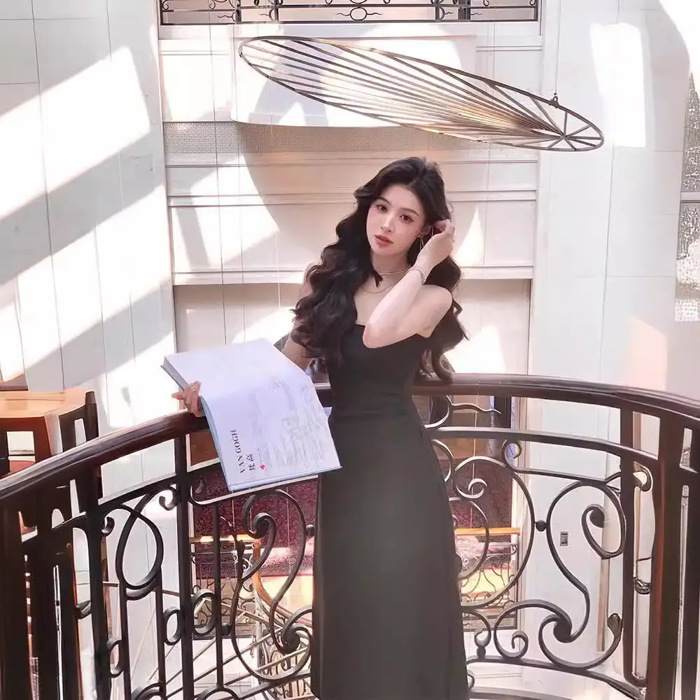 White Long Sleeve Sling Dress for Women 2024 - Image 4