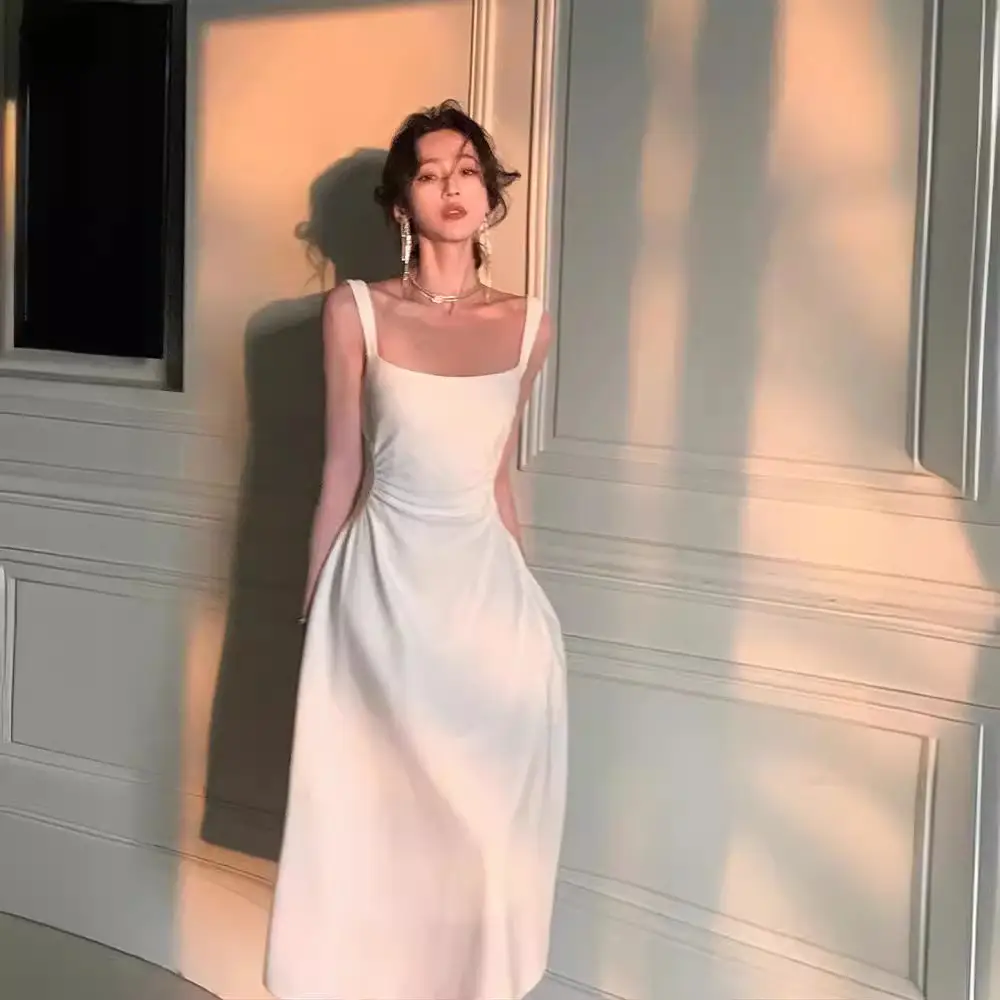 White Long Sleeve Sling Dress for Women 2024 - Image 5