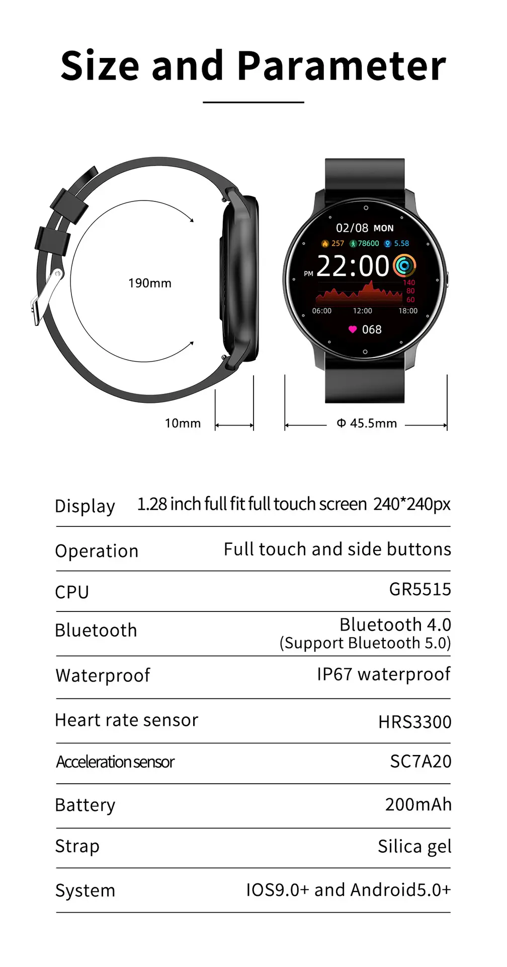 Smart Watch Black 360*360 Bluetooth Calling with Heart Rate — feature 19