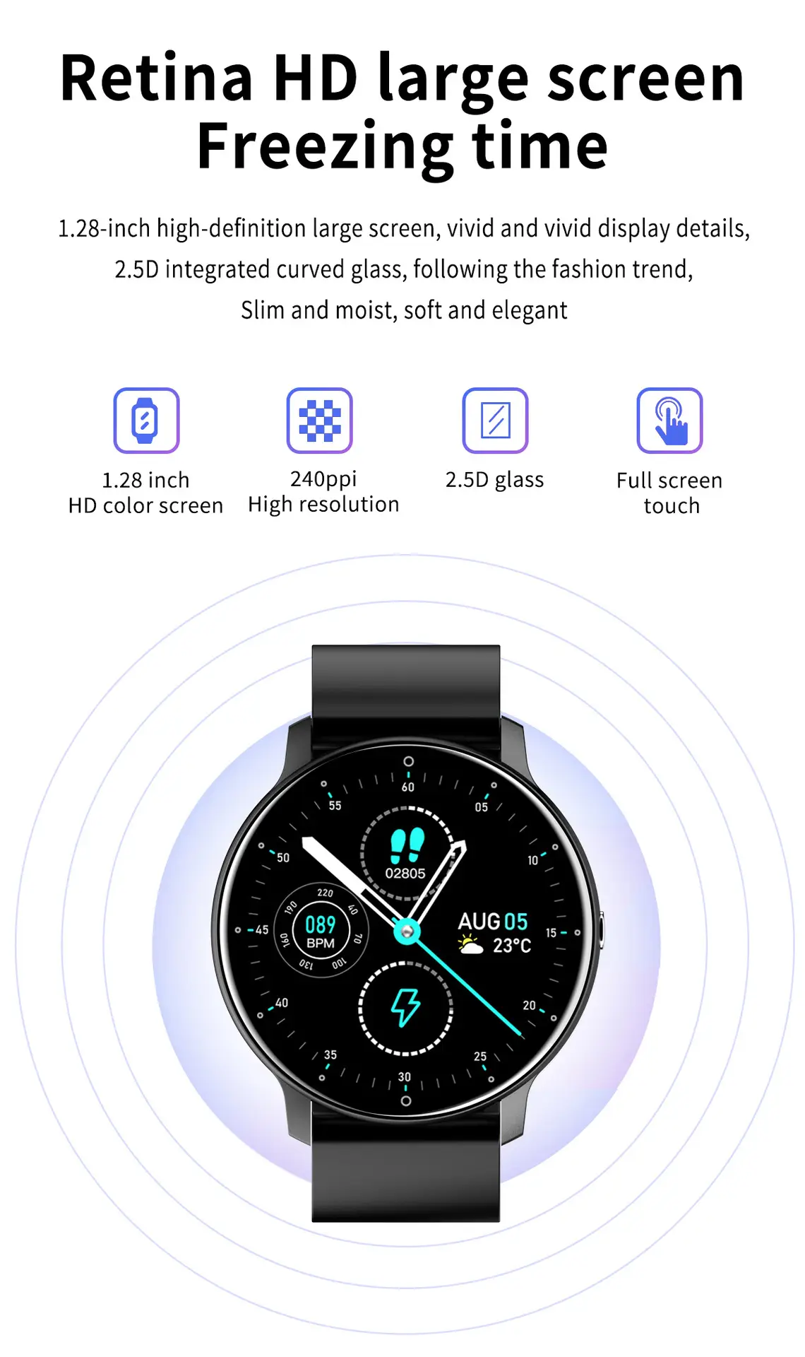 Smart Watch Black 360*360 Bluetooth Calling with Heart Rate — feature 6
