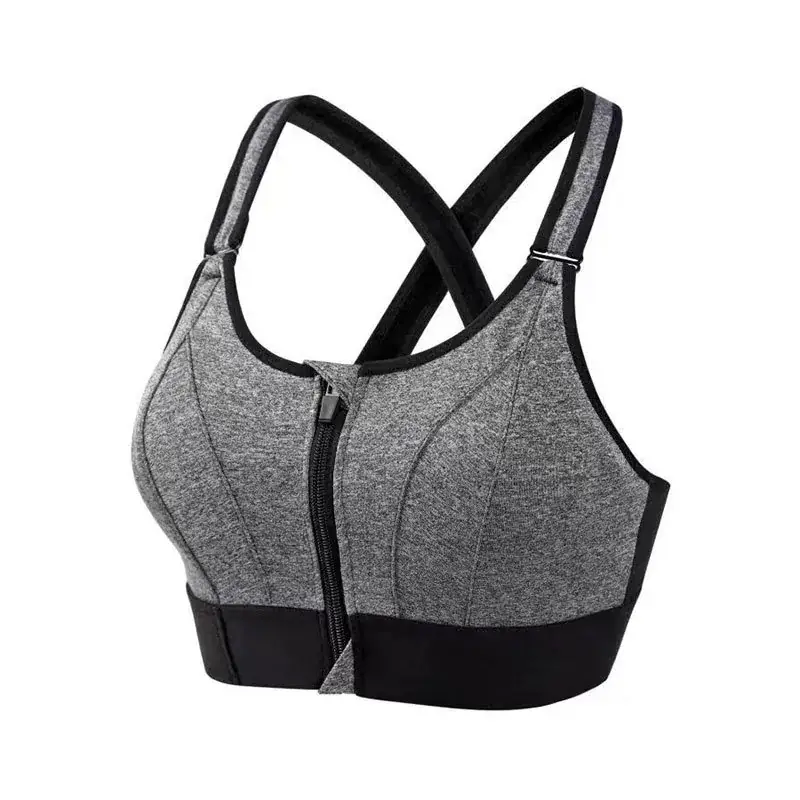 Black Front Zipper Sports Bra for Women - Image 3