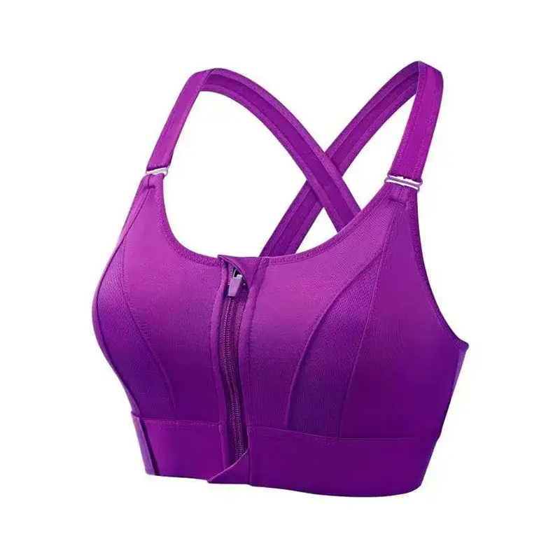 Black Front Zipper Sports Bra for Women - Image 5
