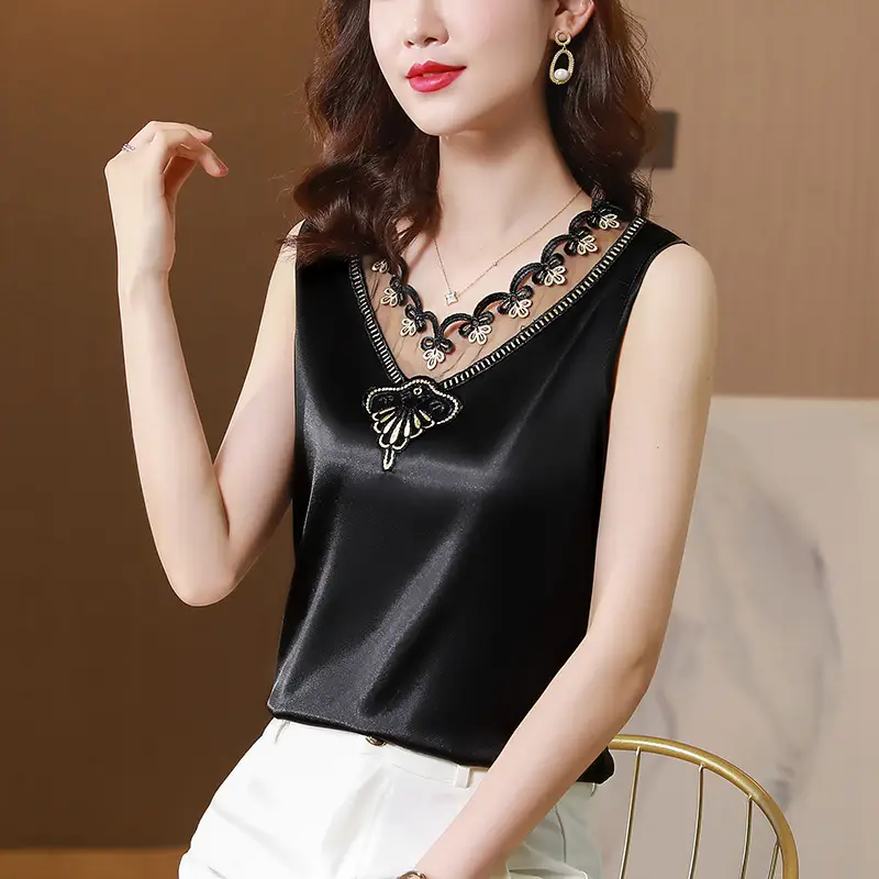 Black Lace V-Neck Camisole Women Summer Top - Image 3