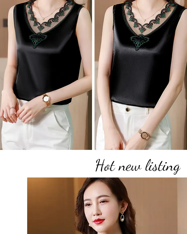 Black Lace V-Neck Camisole Women Summer Top — feature 14