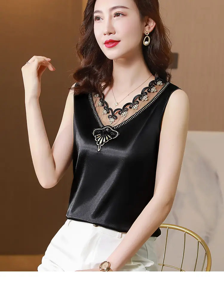 Black Lace V-Neck Camisole Women Summer Top — feature 19