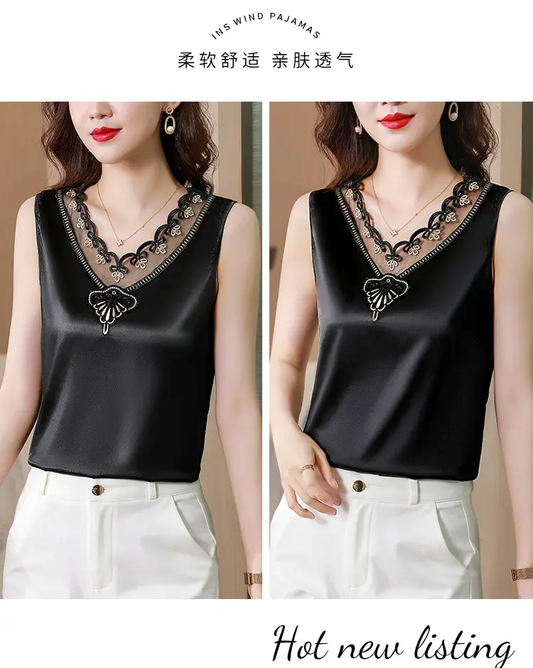 Black Lace V-Neck Camisole Women Summer Top — feature 20