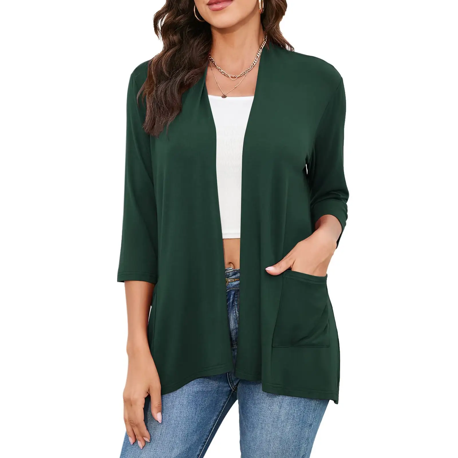 Women's Gray Cardigan Mid-Length Summer Top Large - Image 2