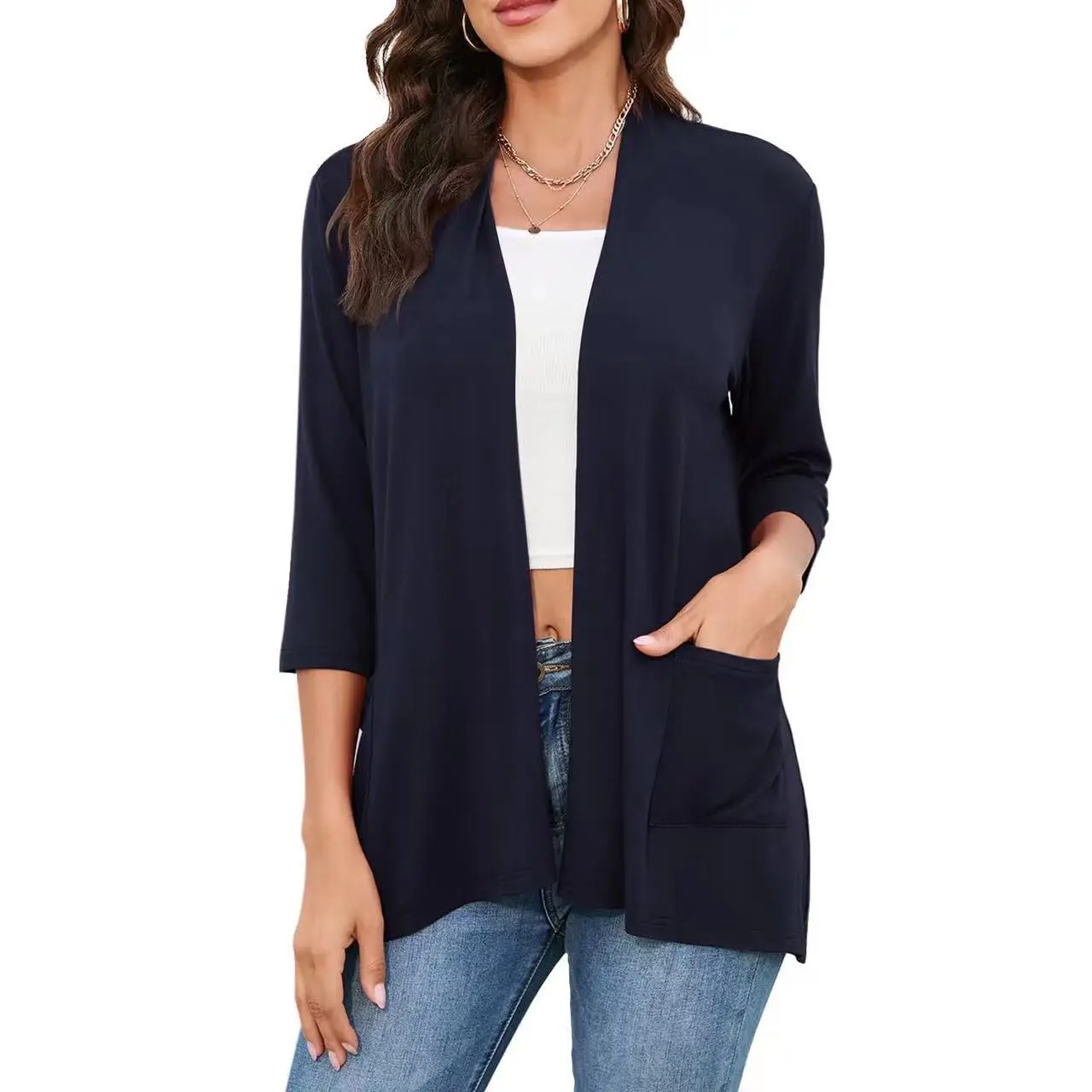Women's Gray Cardigan Mid-Length Summer Top Large - Image 4