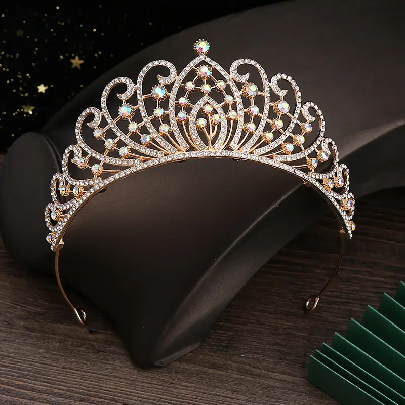 European & American Bridal Crown with Pink Rhinestones - Image 5