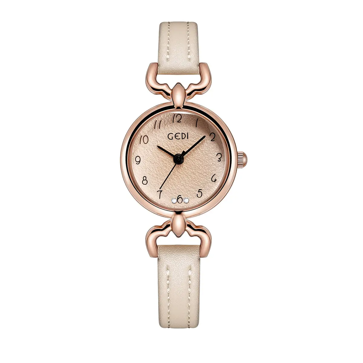 Gold Korean Women's Quartz Watch with White Leather Band - Image 2