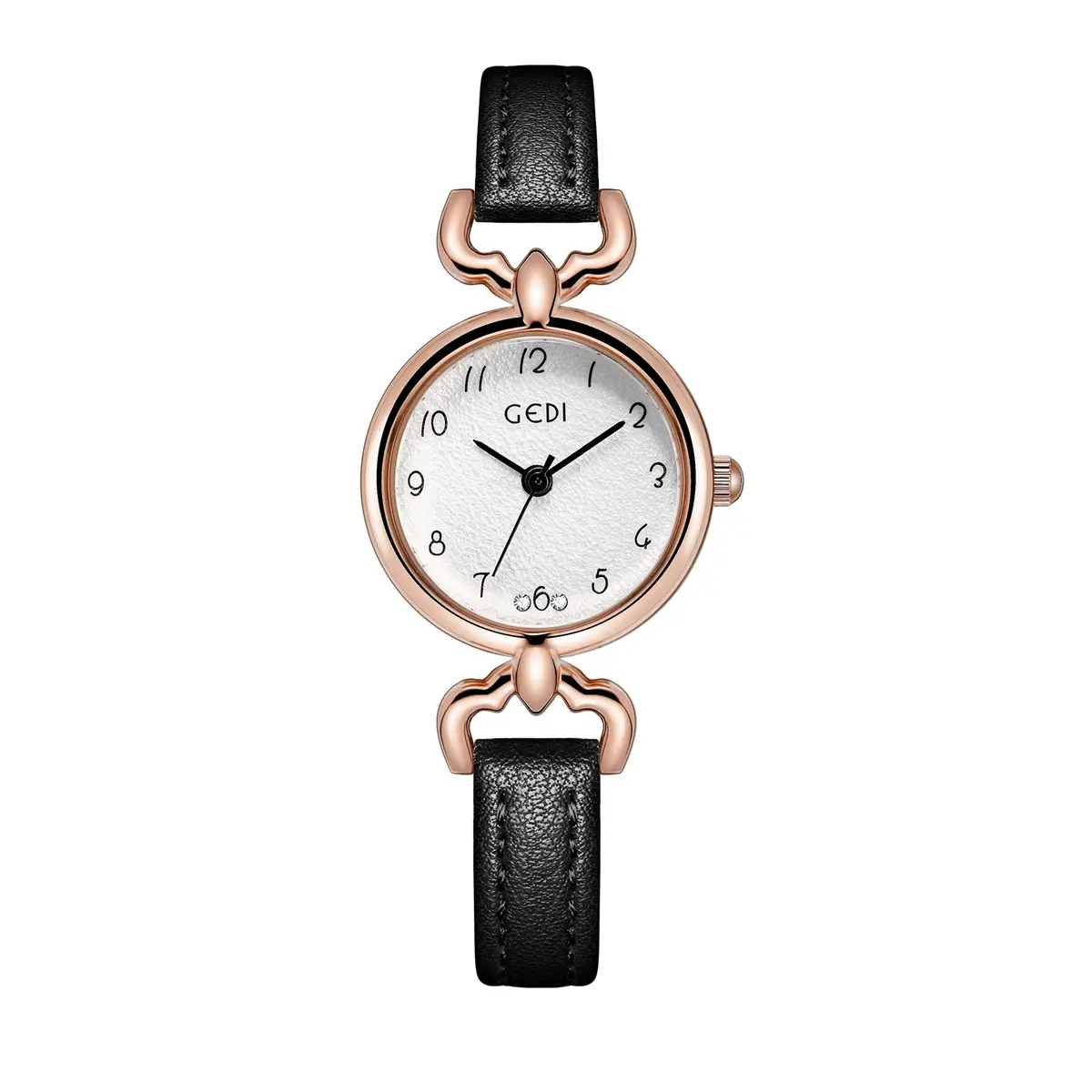 Gold Korean Women's Quartz Watch with White Leather Band - Image 3