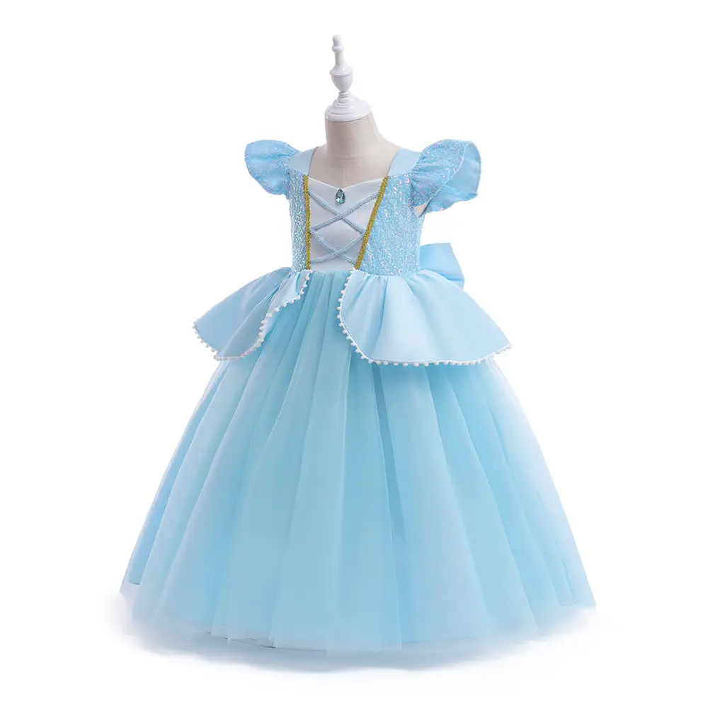 Cinderella Princess Dress Blue Mesh Frozen Elsa Children - Image 3