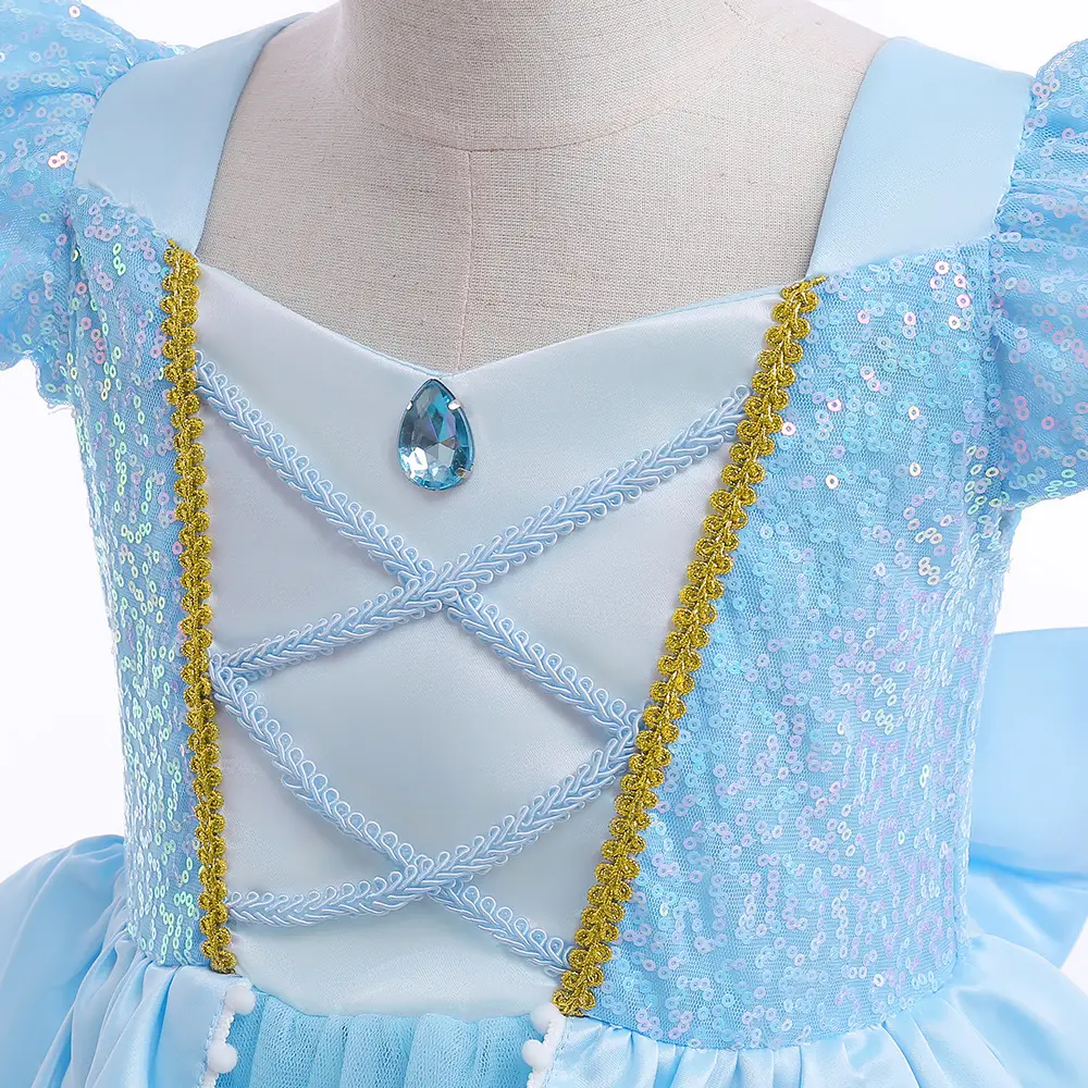 Cinderella Princess Dress Blue Mesh Frozen Elsa Children - Image 4