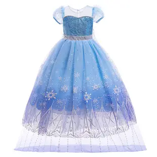 Cinderella Princess Dress Blue Mesh Frozen Elsa Children — feature 15