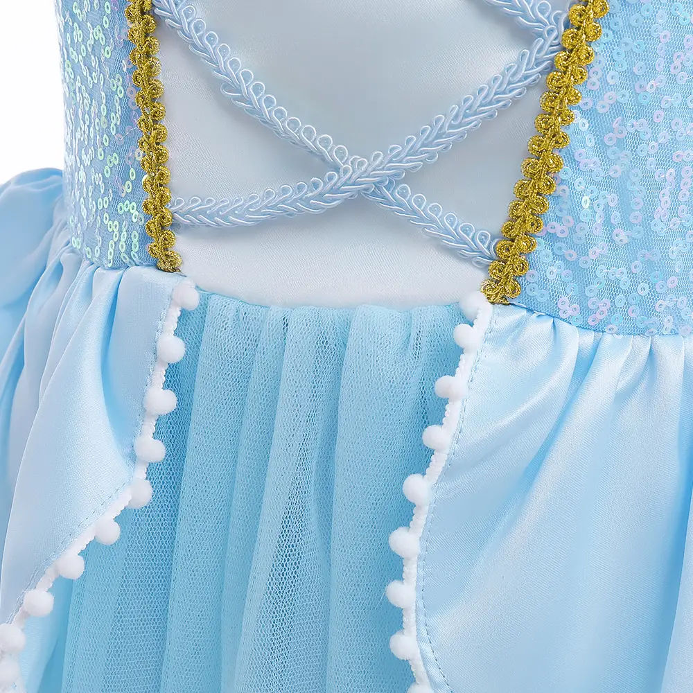 Cinderella Princess Dress Blue Mesh Frozen Elsa Children — feature 43