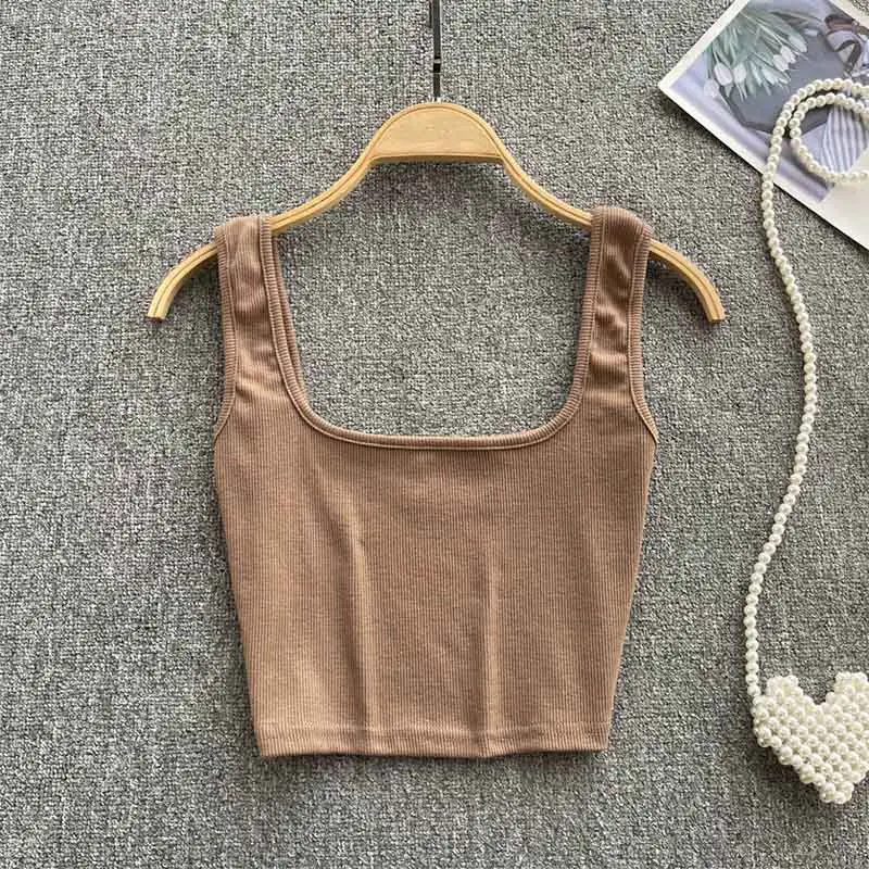 Women's Summer Crop Top Square Collar Vest Top