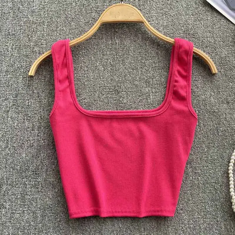 Women's Summer Crop Top Square Collar Vest Top