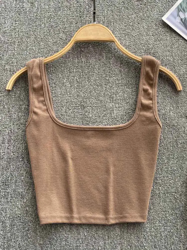 Women's Summer Crop Top Square Collar Vest Top