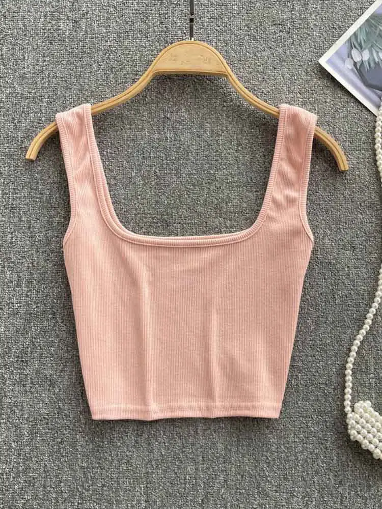 Women's Summer Crop Top Square Collar Vest Top