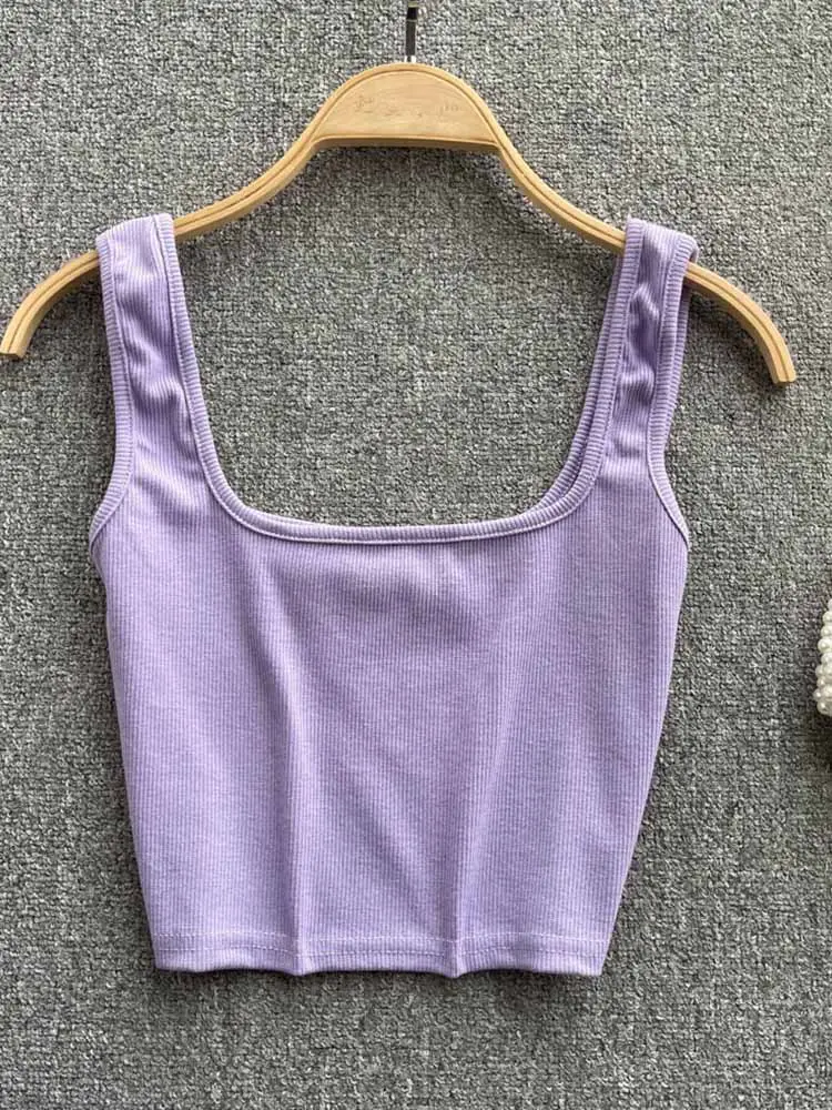 Women's Summer Crop Top Square Collar Vest Top