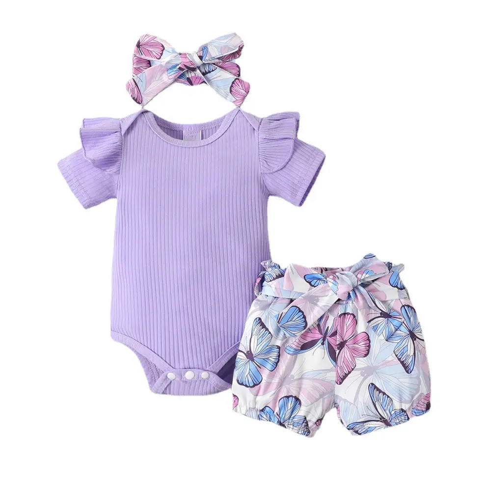 Newborn Baby Girl Red Floral Shorts Set with Butterfly Bow - Image 7