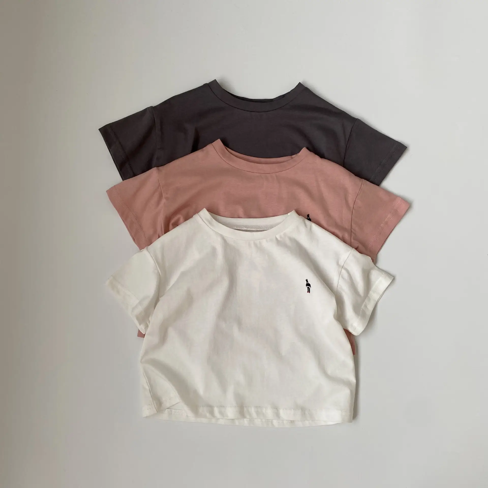 Kids Korean Style Hemp Cotton Short T-Shirt Pink
