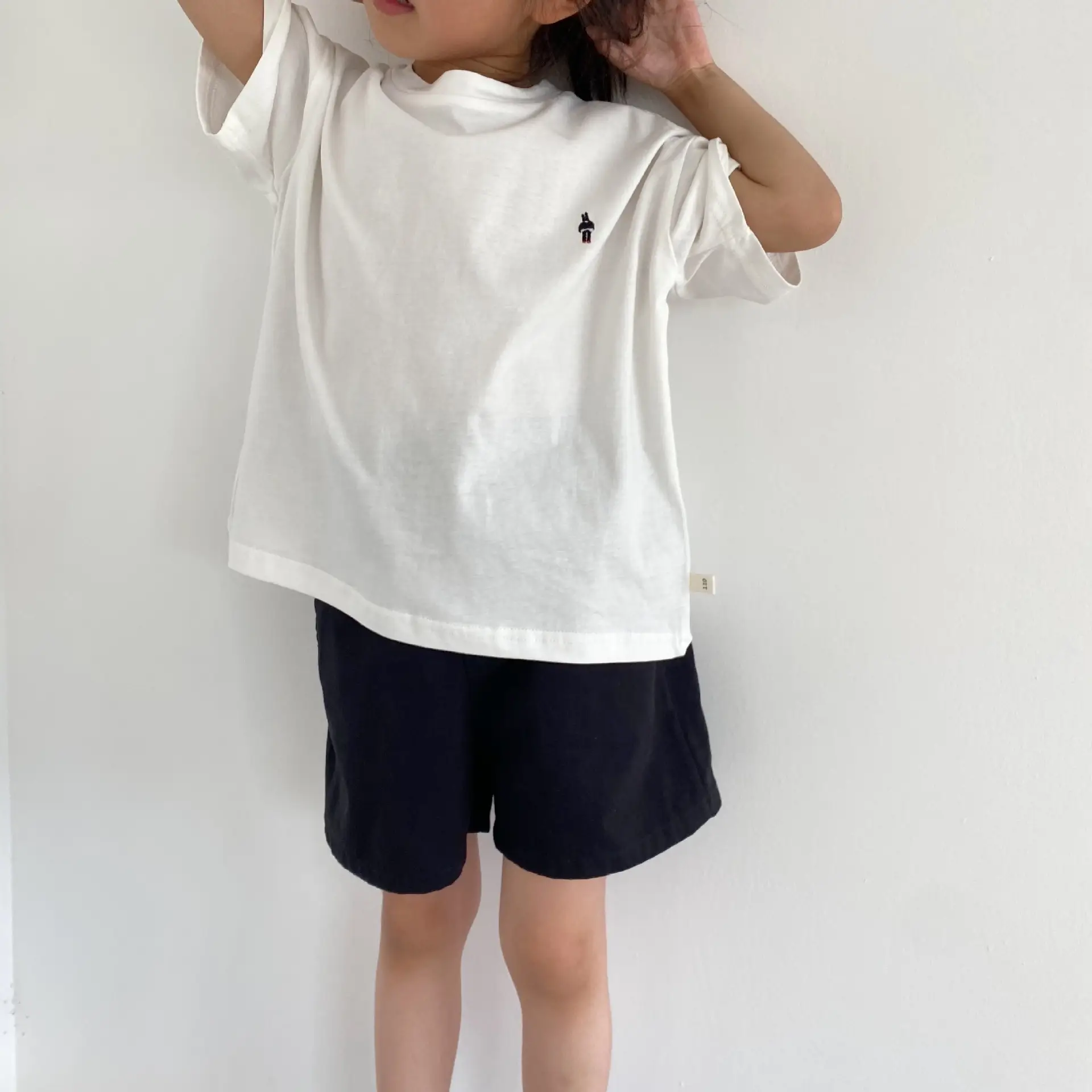 Kids Korean Style Hemp Cotton Short T-Shirt Pink