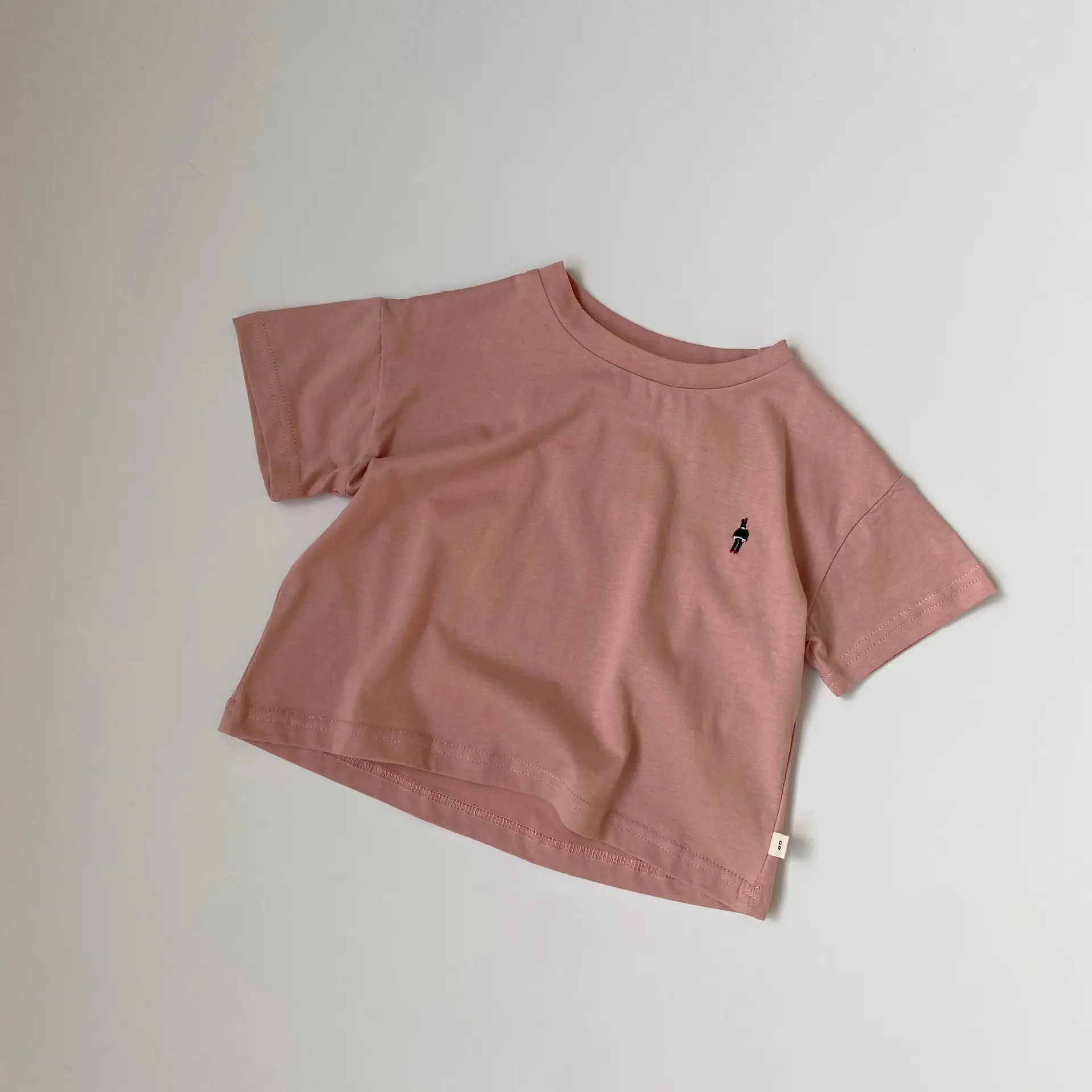 Kids Korean Style Hemp Cotton Short T-Shirt Pink