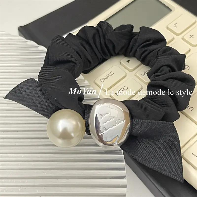 Black Pearl Hair Scrunchie with Gold Button — feature 20