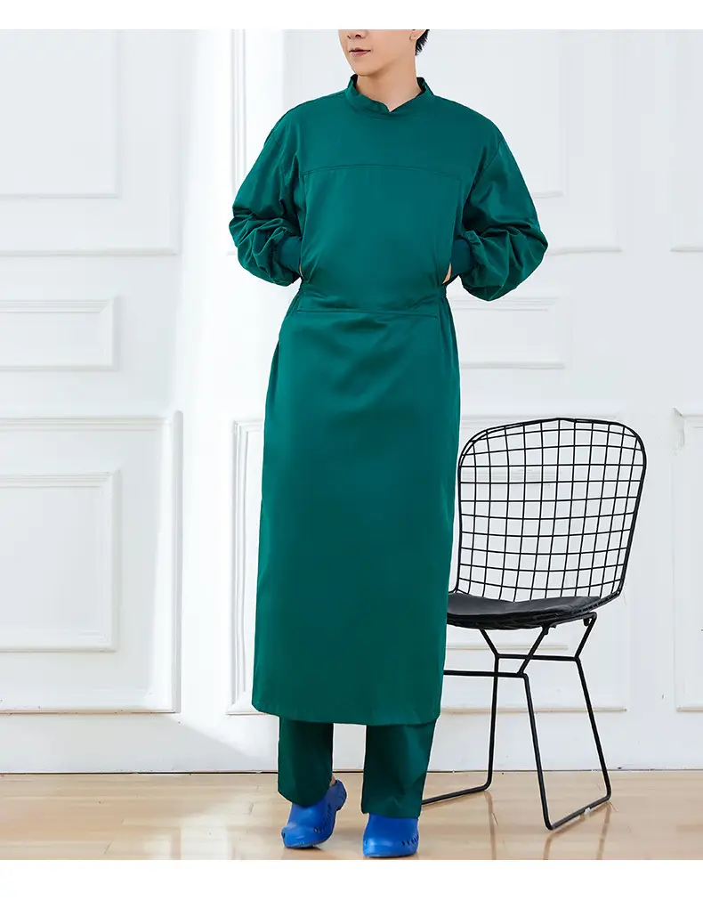 Surgical Gown Pure Cotton Dark Green Long Sleeve — feature 11