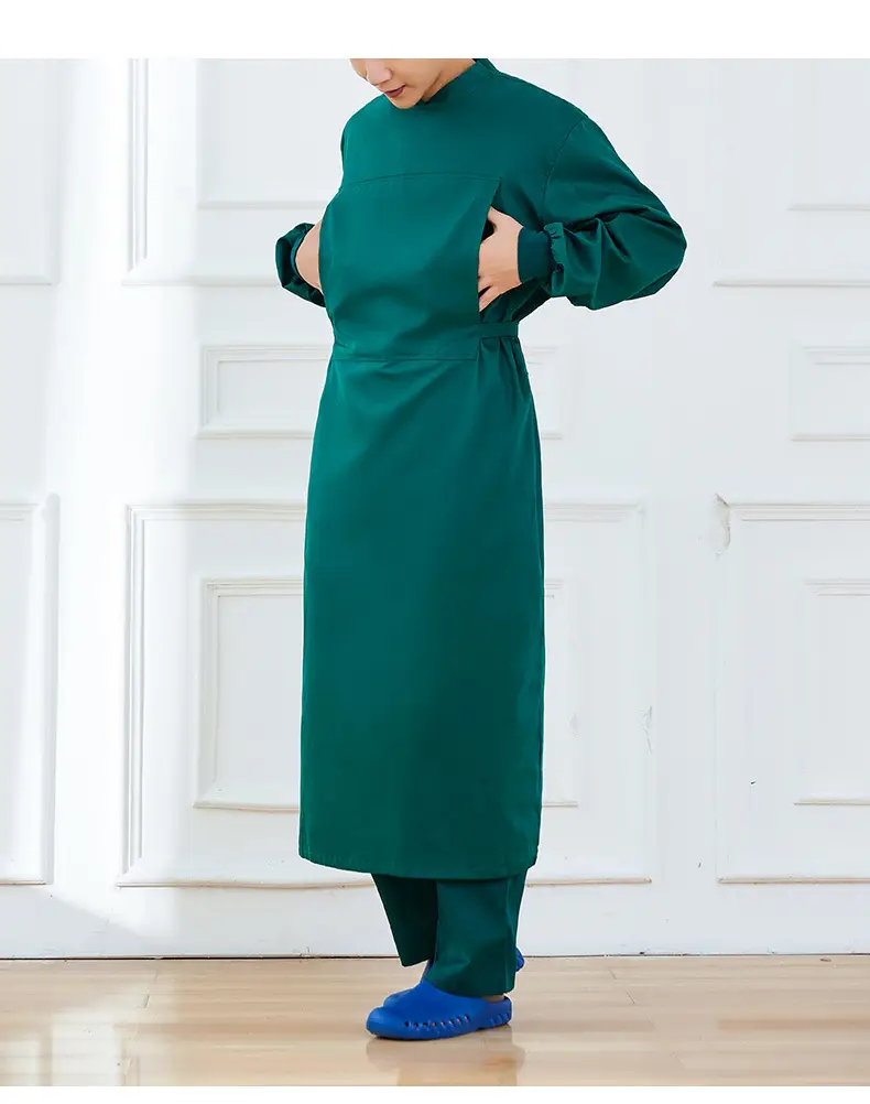 Surgical Gown Pure Cotton Dark Green Long Sleeve — feature 13